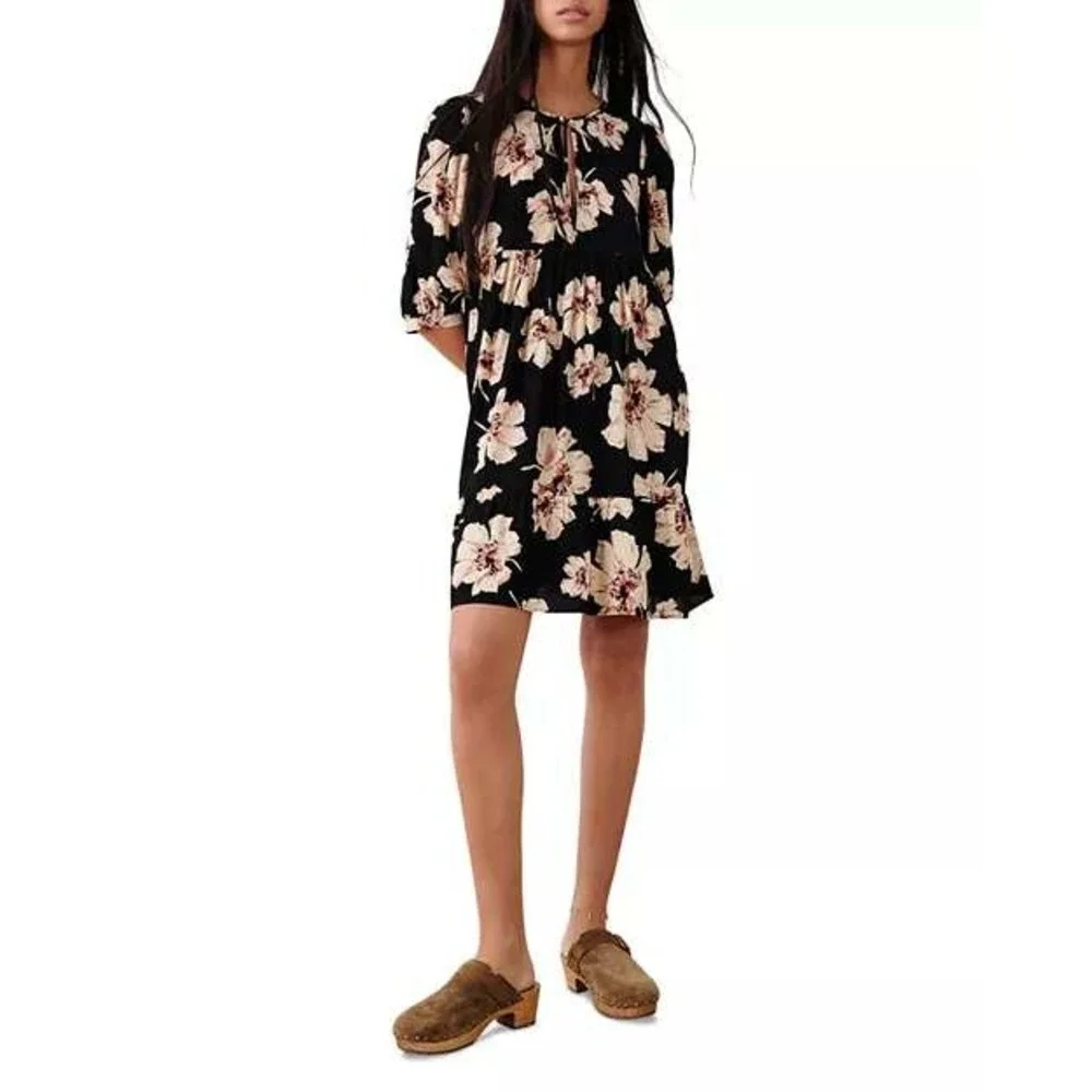 Ba&sh Lady Dress Women XS Black Floral Tiered Boho Mini‎